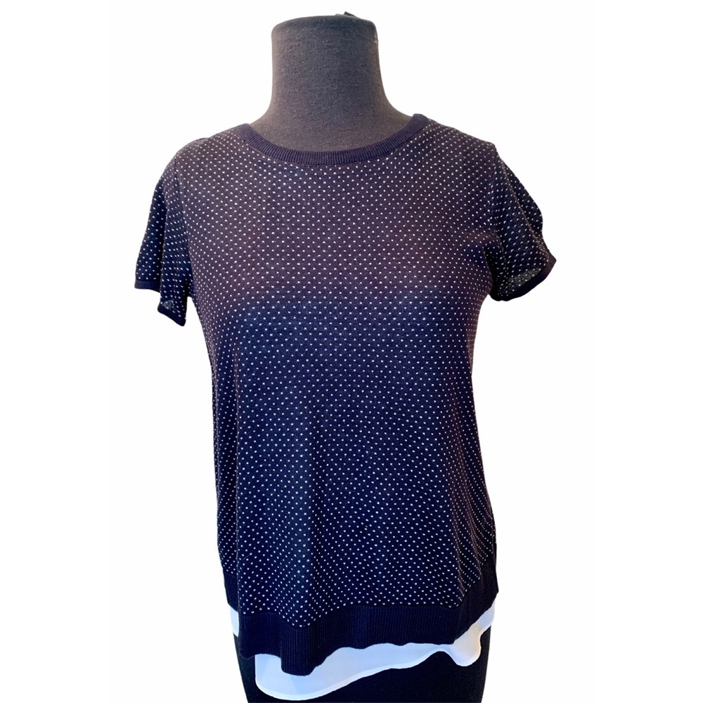 Ann Taylor Crew Neck Blue Polka Dot Sweater